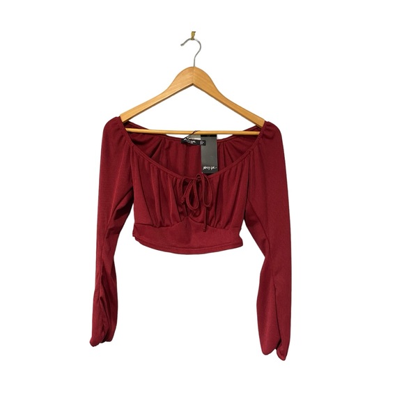 Nasty Gal | New Sweet on you square neck crop top long sleeve chest cut out top - Picture 4 of 10